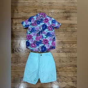 Floral Kids Outfit - Aqua Blue and Pink